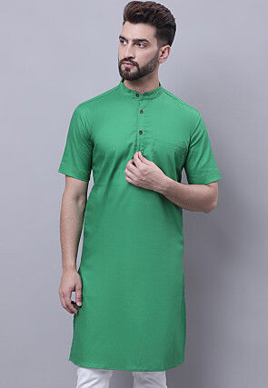 Solid Color Pure Cotton Kurta in Green