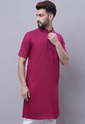 Solid Color Pure Cotton Kurta in Magenta