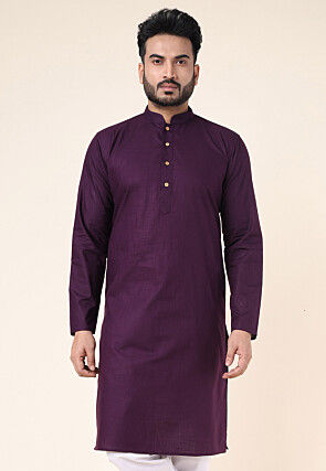 Solid Color Pure Cotton Kurta in Violet