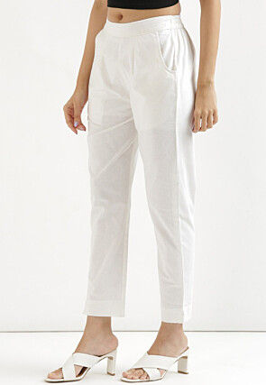 Solid Color Pure Cotton Pant in White