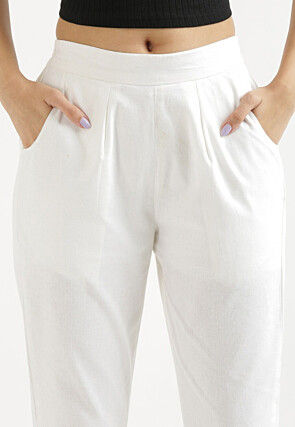 Solid Color Pure Cotton Pant in White