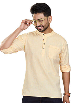 Solid Color Pure Cotton Short Kurta in Beige