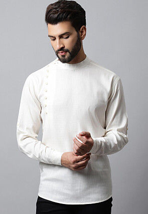 Solid Color Pure Cotton Short Kurta in White