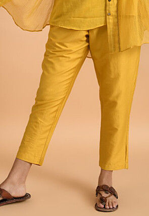 Solid Color Pure Cotton Silk Pant in Dark Yellow