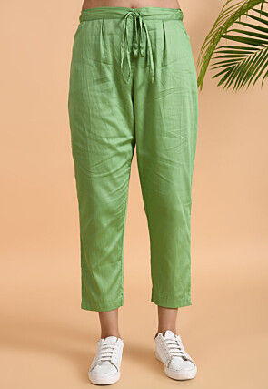 Solid Color Pure Cotton Silk Pant in Green