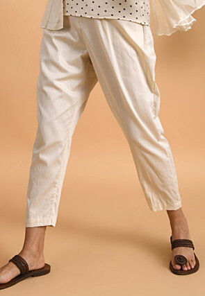 Solid Color Pure Cotton Silk Pant in Off White