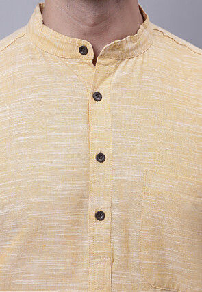 Solid Color Pure Cotton Slub Kurta in Light Yellow