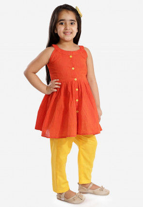 Solid Color Pure Cotton Tunic Set in Rust