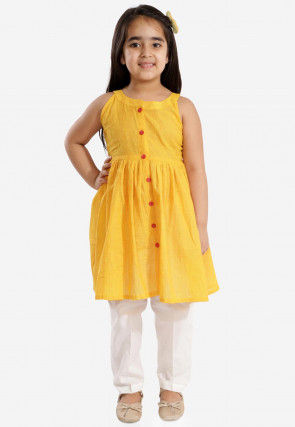 Solid Color Pure Cotton Tunic Set in Yellow