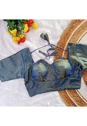 Pure Kanjivaram Silk Blouse in Grey and Blue