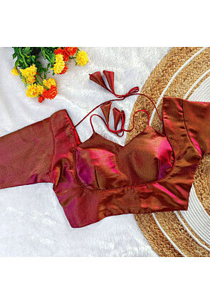 Pure Kanjivaram Silk Blouse in Maroon and Fuchsia