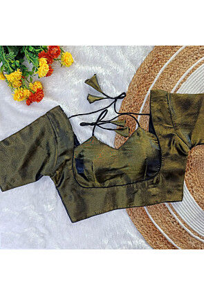 Pure Kanjivaram Silk Blouse in Olive Green