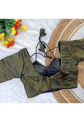 Pure Kanjivaram Silk Blouse in Olive Green