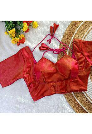 Pure Kanjivaram Silk Blouse in Red and Fuchsia