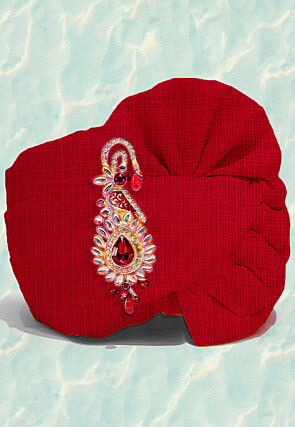 Solid Color Pure Kota Silk Kids Turban in Red