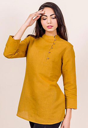 Solid Color Pure Linen Top in Mustard