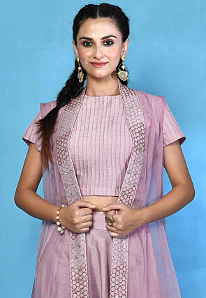 Solid Color Pure Silk Crop Top Set in Pink