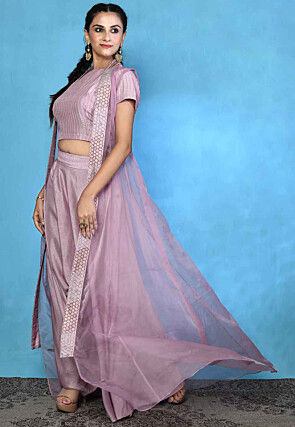 Solid Color Pure Silk Crop Top Set in Pink