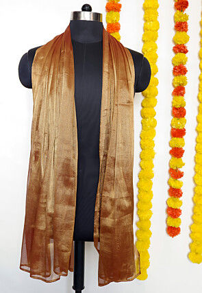 Solid Color Pure Silk Tissue Dupatta in Copper
