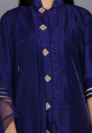 Solid Color Raw Silk Pakistani Suit in Dark Blue