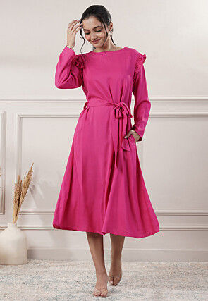 Solid Color Rayon A Line Dress in Pink