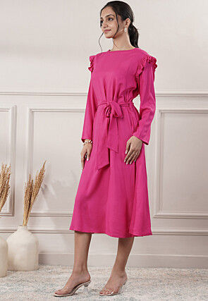Solid Color Rayon A Line Dress in Pink