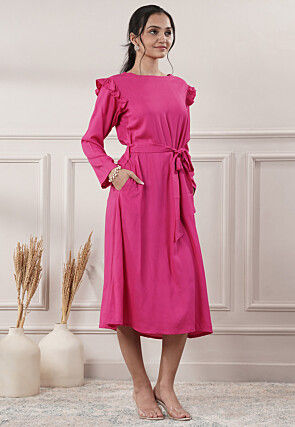 Solid Color Rayon A Line Dress in Pink