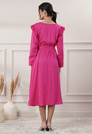 Solid Color Rayon A Line Dress in Pink