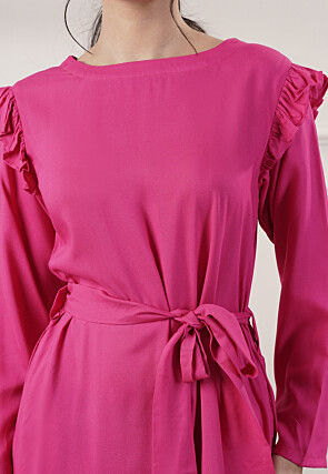 Solid Color Rayon A Line Dress in Pink