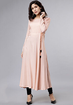 Solid Color Rayon A Line Kurta in Light Peach