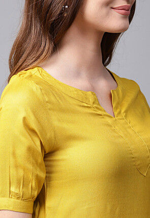 Solid Color Rayon A Line Kurta in Mustard