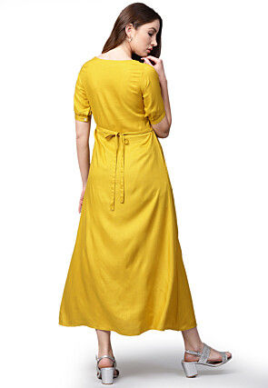 Solid Color Rayon A Line Kurta in Mustard