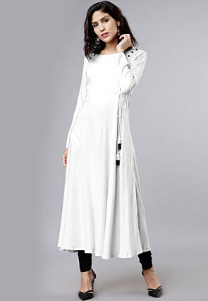 Solid Color Rayon A Line Kurta in Off White