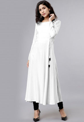 Solid Color Rayon A Line Kurta Set in White