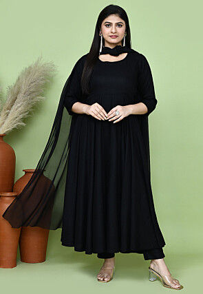 Solid Color Rayon A Line Suit in Black