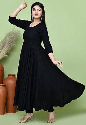 Solid Color Rayon A Line Suit in Black