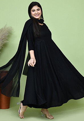 Solid Color Rayon A Line Suit in Black