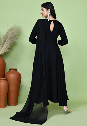 Solid Color Rayon A Line Suit in Black