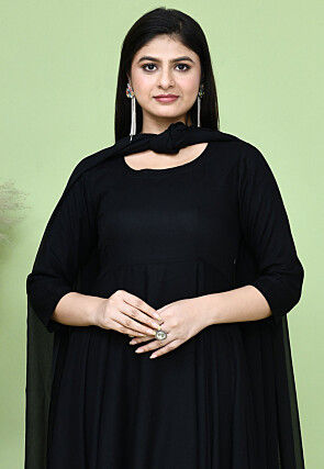 Solid Color Rayon A Line Suit in Black