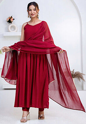 Red - Plain - Salwar Kameez: Buy Designer Indian Suits for Women Online | Utsav Fashion Red - Plain - Salwar Kameez: Buy Designer Indian Suits for Women Online | Utsav Fashion