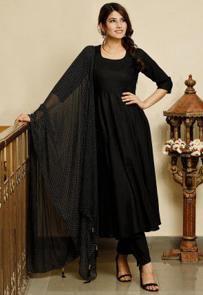 Solid Color Rayon Anarkali Suit in Black