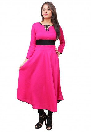 Solid Color Rayon Asymmetric Kurta in Fuchsia