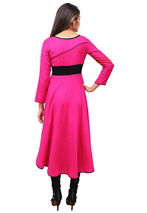 Solid Color Rayon Asymmetric Kurta in Fuchsia