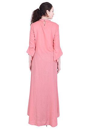 Solid Color Rayon Asymmetric Kurta in Peach