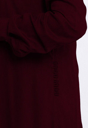 Solid Color Rayon Asymmetric Kurta Set in Wine