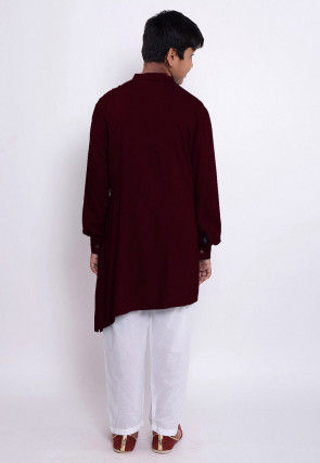 Solid Color Rayon Asymmetric Kurta Set in Wine