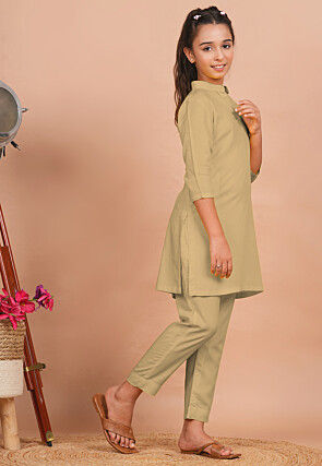 Solid Color Rayon Co Ord Set in Beige