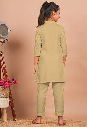 Solid Color Rayon Co Ord Set in Beige