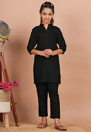 Solid Color Rayon Co Ord Set in Black