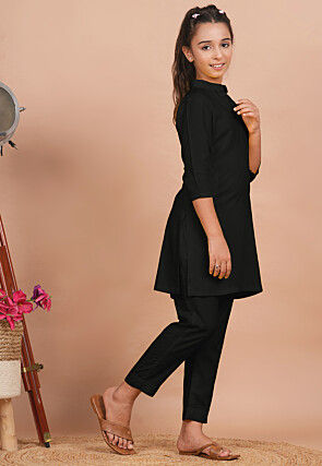Solid Color Rayon Co Ord Set in Black